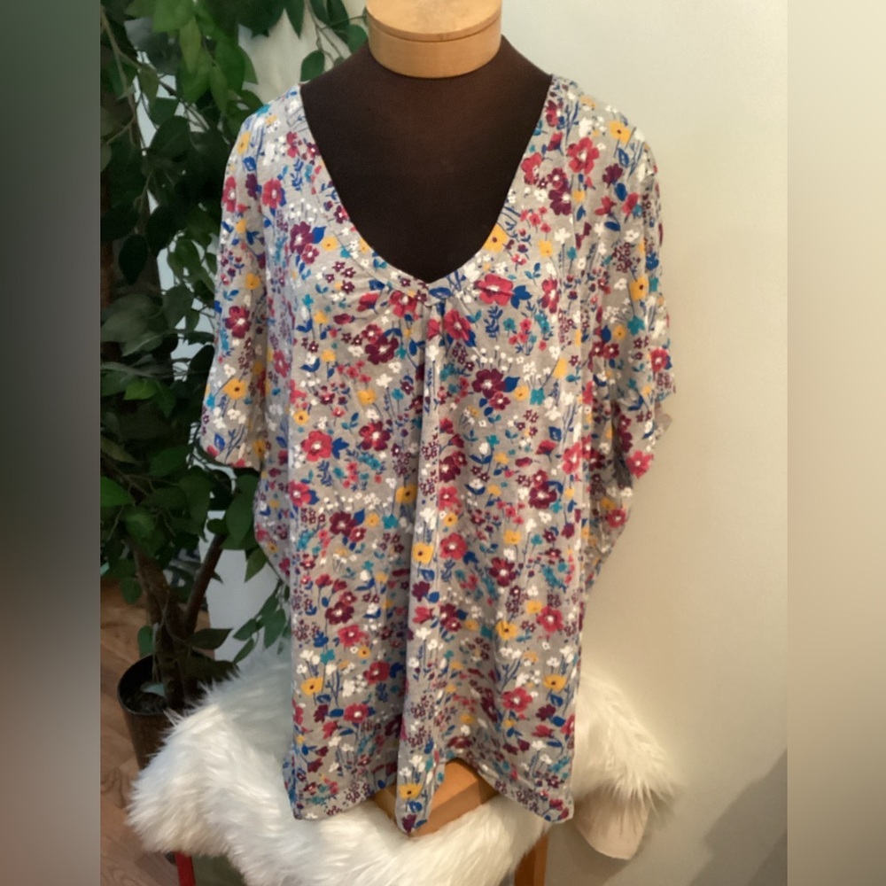 Woman Within Plus Size 6X/42-44 Multicolor Floral V-Neck Tunic Top